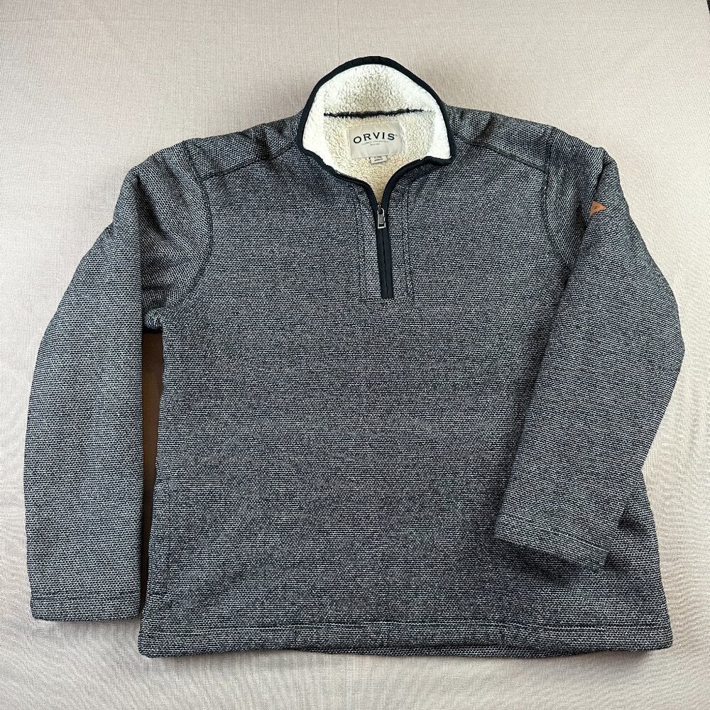 Orvis Sherpa Lined Quarter Zip Pullover Men’s XL Gray Textured Fleece Sweater